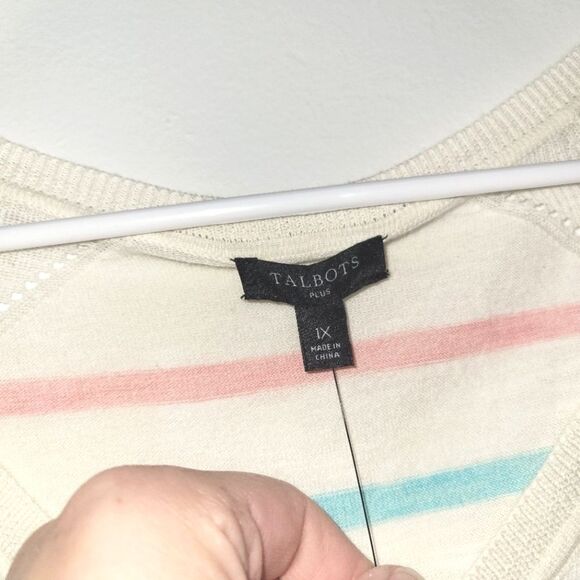 New Talbots Rainbow Striped V-Neck Top 1X - Picture 2 of 8